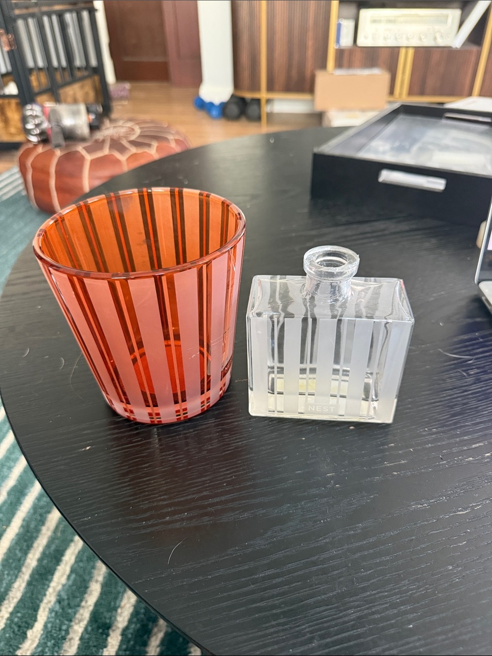 NEST Fragrances Clear Glass Reed Bottle and Orange Striped Glass Votive